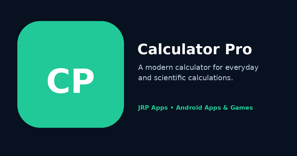 Promotional preview for Calculator Pro, highlighting its role as a modern Android calculator for everyday and scientific work.