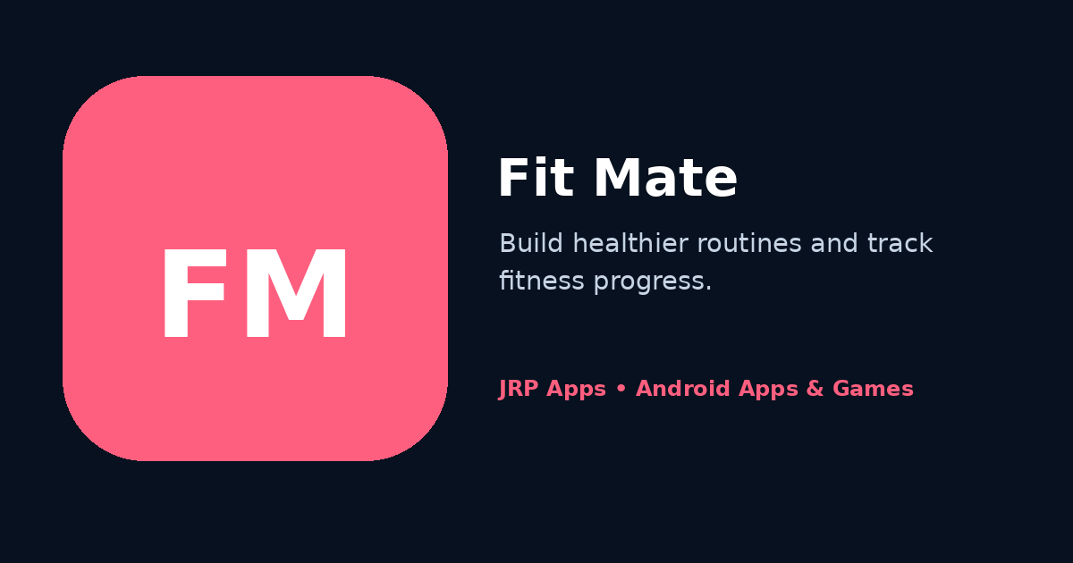 Promotional preview for Fit Mate, highlighting a focused Android experience for fitness routines and personal progress tracking.