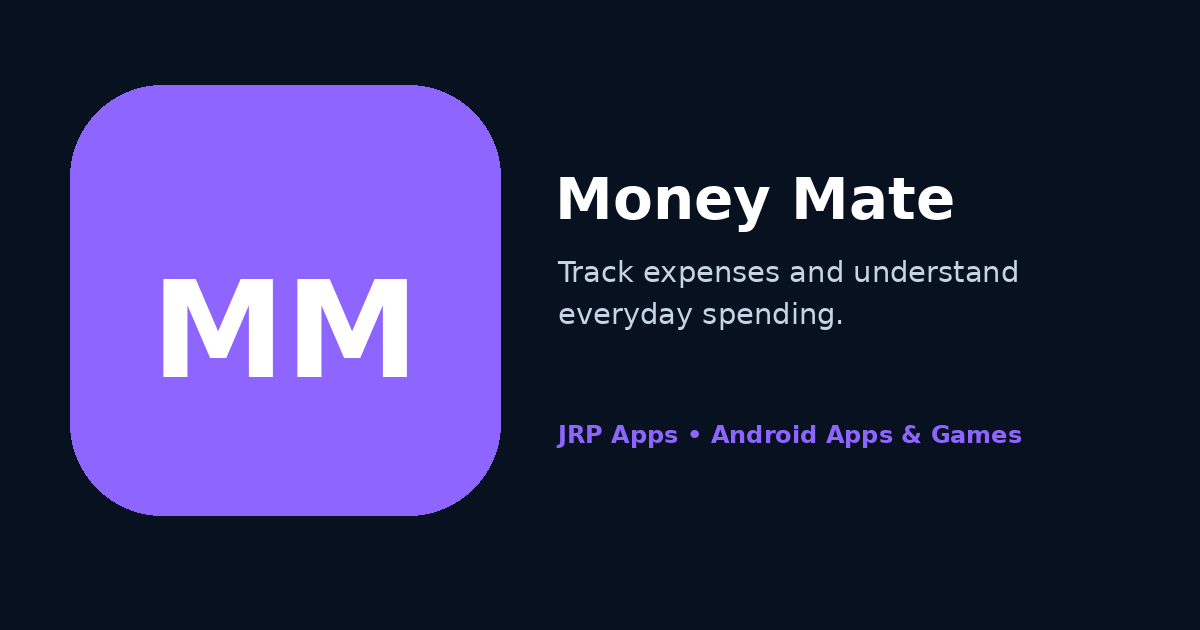 Promotional preview for Money Mate, presenting the app as a focused Android tool for personal expense and income tracking.