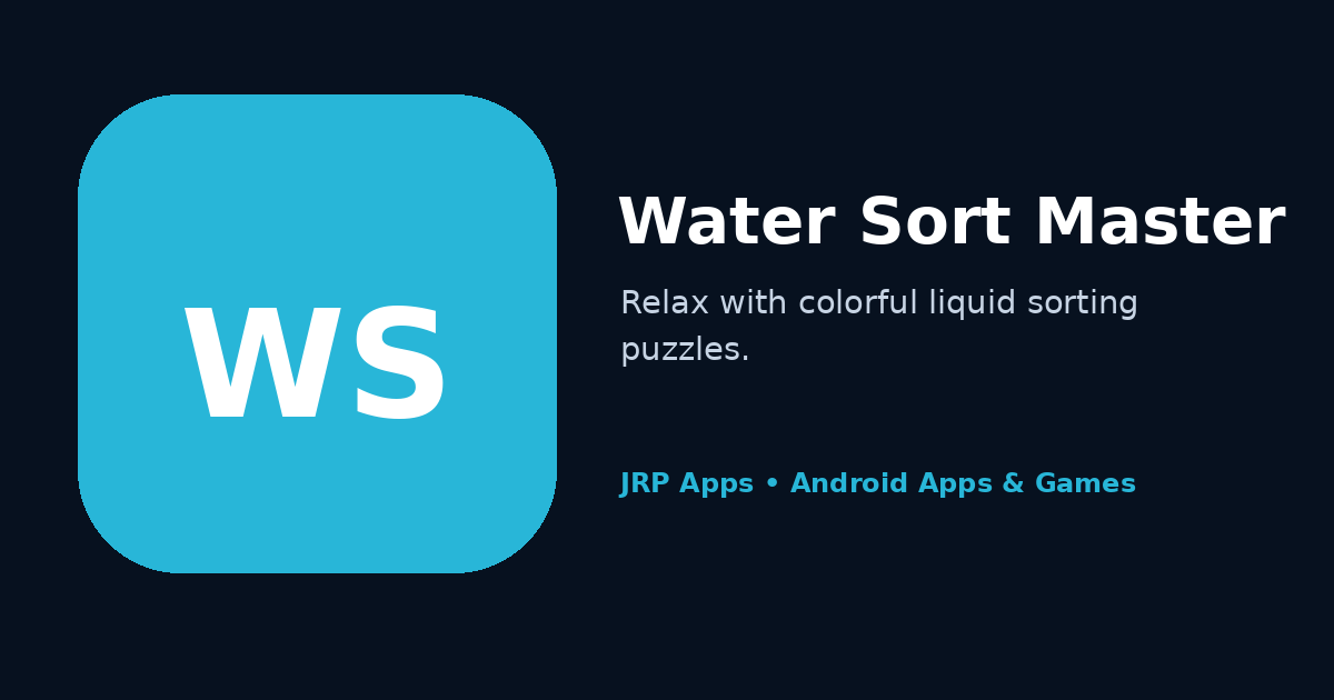 Promotional preview for Water Sort Master, presenting a calm Android colour-sorting puzzle based on planning each pour.